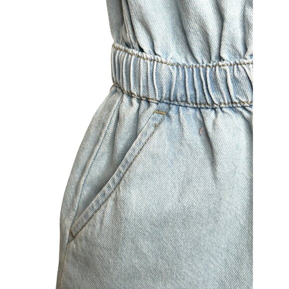 Cotton On Kids Girl Light Blue Denim Dress 6 Snap Buttons Short Sleeve Band Neck - Picture 5 of 16